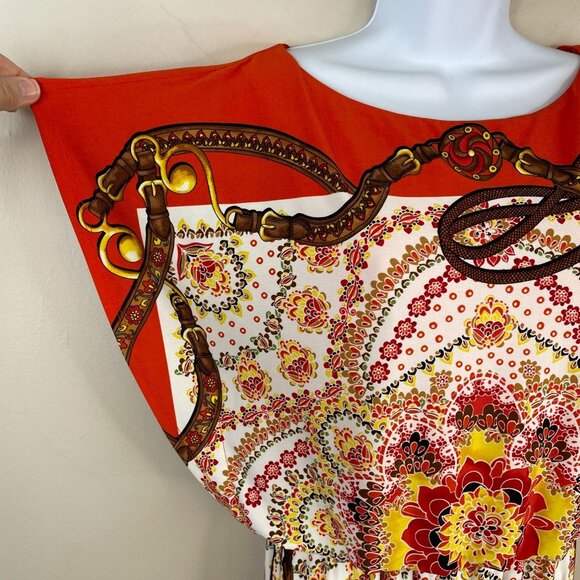 Vintage Womens Baroque Equestrian Chain Print Dress NWT Sz 8 Orange Flowy Knit - Picture 2 of 12